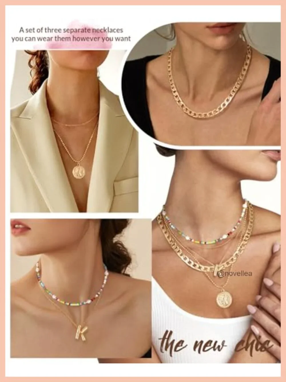 Layered Initial Necklace Set Chunky Chain Beaded Choker Costume Jewelry Brass